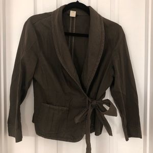 J. crew brown cotton jacket with tie- size 12
